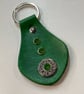 Green Leather Keyring with Celtic Design & 3 Green Gemstones