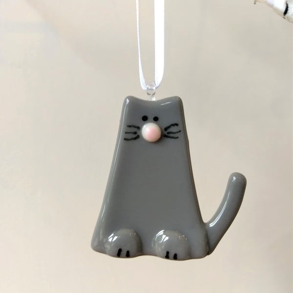 Grey Fused Glass Cat
