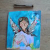 ' Moth fairy ' mixed media painting on reclaimed wood