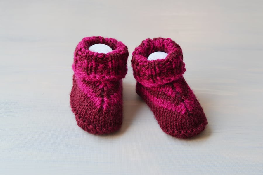 Newborn Girls Burgundy,Fuschia Gender Reveal,  Knitted Boots Baby Booties