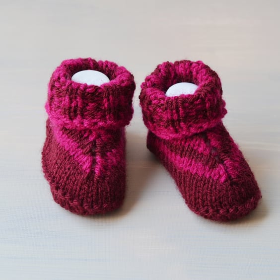 Newborn Girls Burgundy,Fuschia Gender Reveal,  Knitted Boots Baby Booties