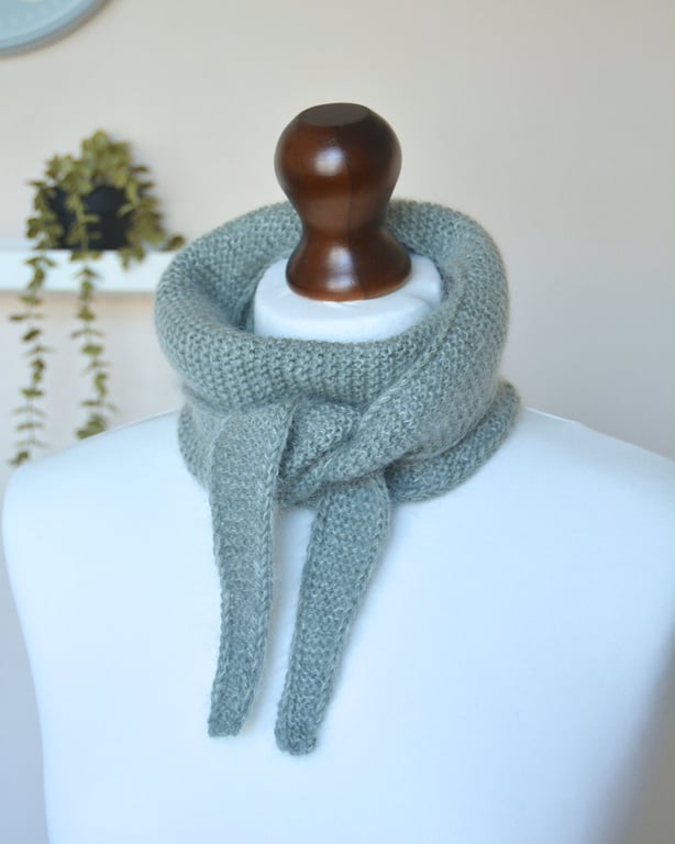 Knitted Scarf Small Triangle Scarflette Harmony Scarf Merino Silk Minty Green