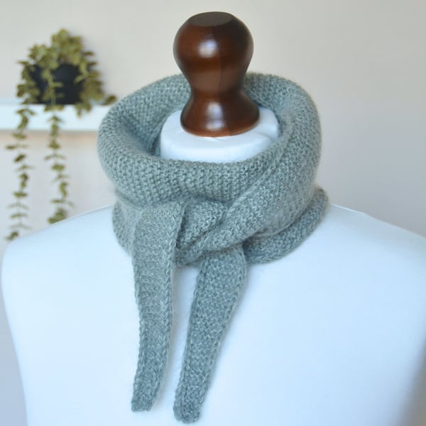 Knitted Scarf Small Triangle Scarflette Harmony Scarf Merino Silk Minty Green