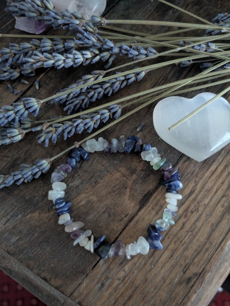 Calming  and emotional balance fluorite sodalite and moonstone crystal bracelet