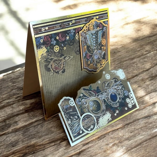 Steampunk Stepper Birthday Card. Steampunk Celebration Card.