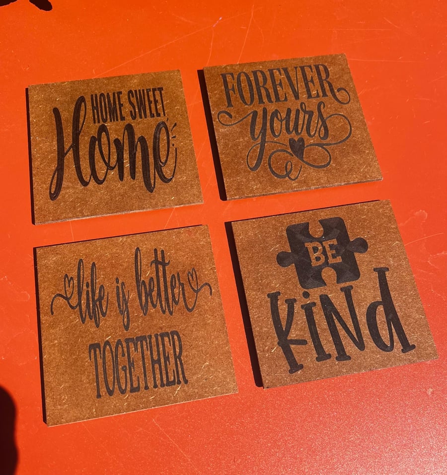 Set of 4 Wooden Engraved Coasters – Rustic Drinks Coasters – Quirky Gift Idea