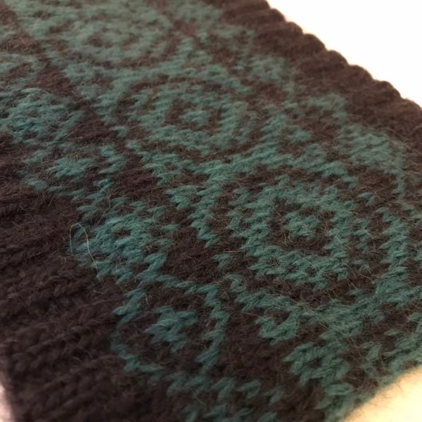 Hand knitted cowl, navy and teal