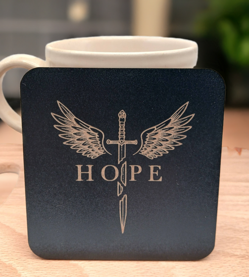 Set of 6 Wood Drink Coasters with exquisite sword engravings.