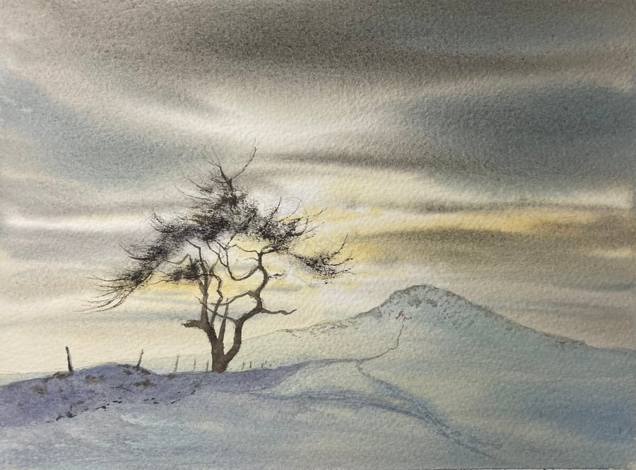 Roseberry Topping mid winter (Original Watercolour) A4 size