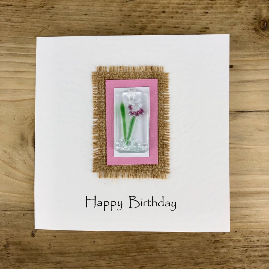 Birthday Card with Detachable Fused Glass Light Catcher or Bookmark