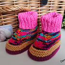 Baby Girl's Hand Knitted Booties - Slippers  6-12  months size 