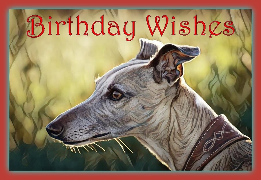 Birthday Wishes Greyhound Whippet Card A5