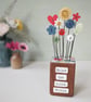 Clay Flower and Button Garden in a Wood Block 'Enjoy the Little Things'