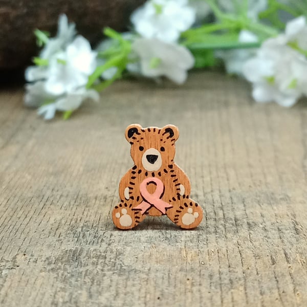 Uterine Cancer Awareness Teddy Bear Brooch, Endometrial Cancer Pin, Handmade