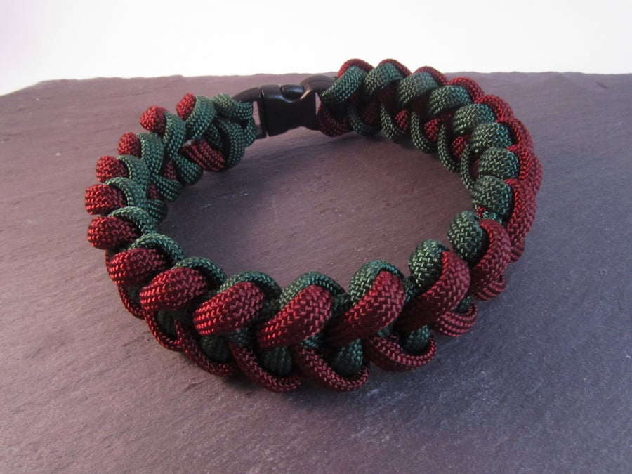 Green Burgundy Paracord Bracelet, Shark Jaw Bone Paracord Bracelet