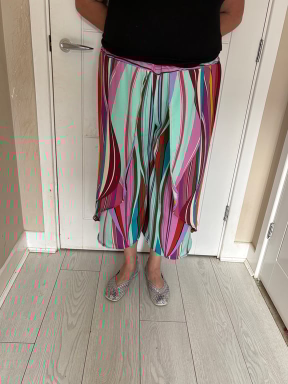 Unique, cropped, wrap around, wide leg trousers. Made to measure