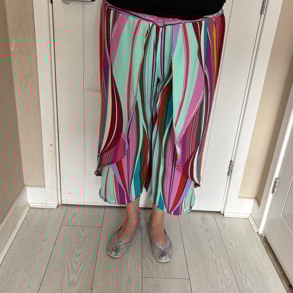 Unique, cropped, wrap around, wide leg trousers. Made to measure