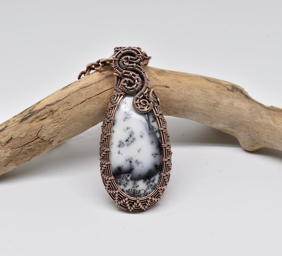 Merlinite and Copper Wire Woven One of a Kind Pendant