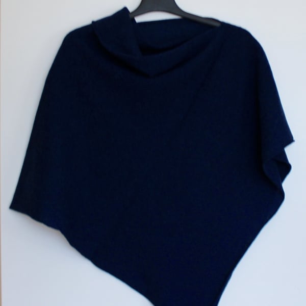 Soft Merino Lambswool Indigo Blue Wrap Poncho