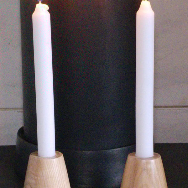 Ash wooden candle holder