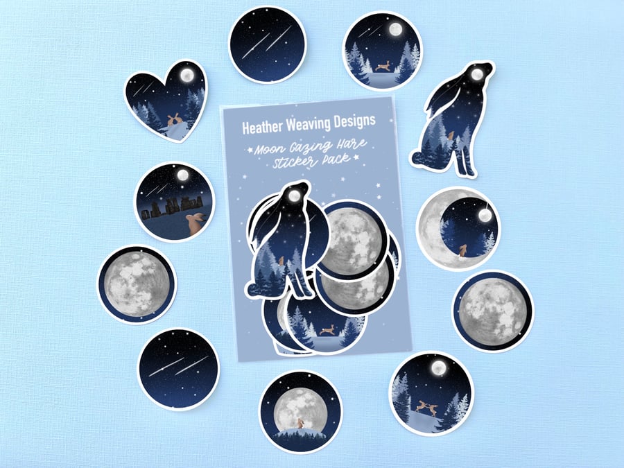 Moon Gazing Hare Die Cut Sticker Pack