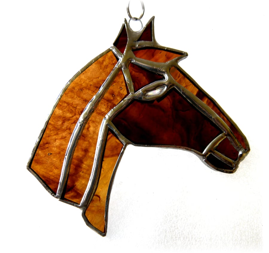 Horse Suncatcher Stained Glass Horsehead Brown 
