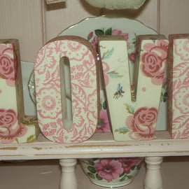 Handcrafted Freestanding LOVE letters. Made with Emma Bridgewater Rose & Bee Des