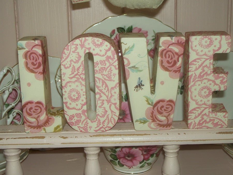 Handcrafted Freestanding LOVE letters. Made with Emma Bridgewater Rose & Bee Des