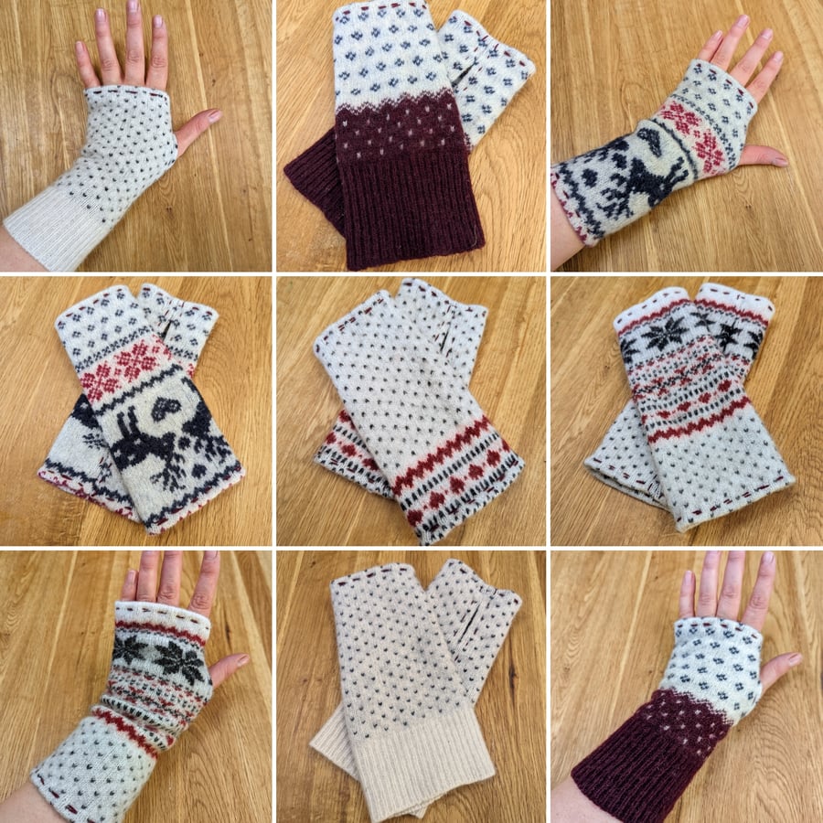Nordic Wrist Warmers Upcycled from Wool Mix Jumpers