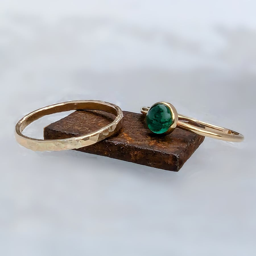 Recycled HANDMADE 9 carat Gold Natural Emerald Double Rings