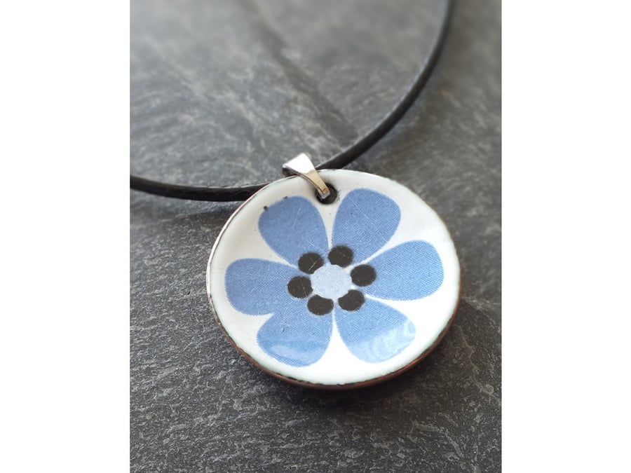 Blue flower on white background - pendant