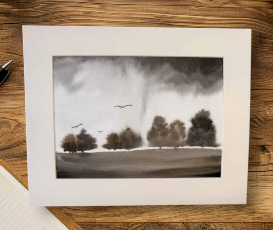 Original watercolour landscape painting, mounted, loose watercolour landscape 