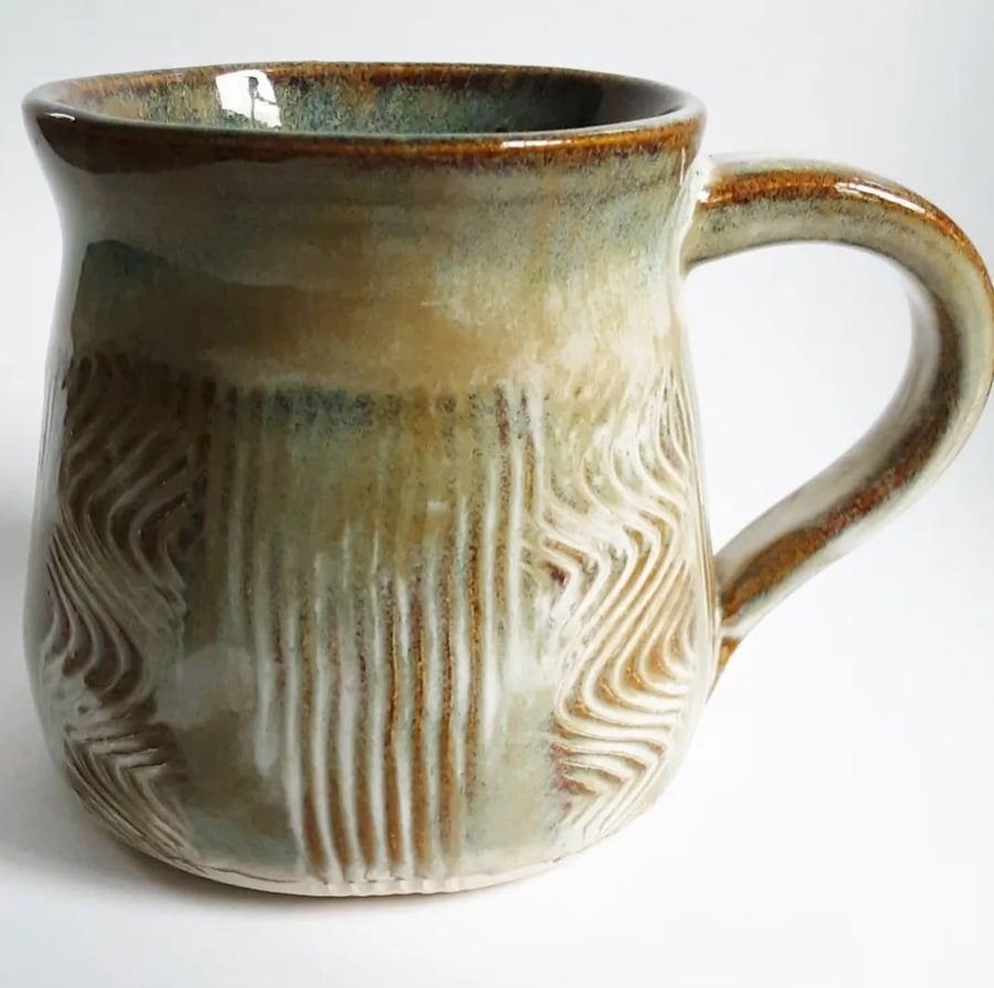 Large Textured Blue and Brown Glazed Mug - Hand Thrown Stoneware Ceramic Mug 