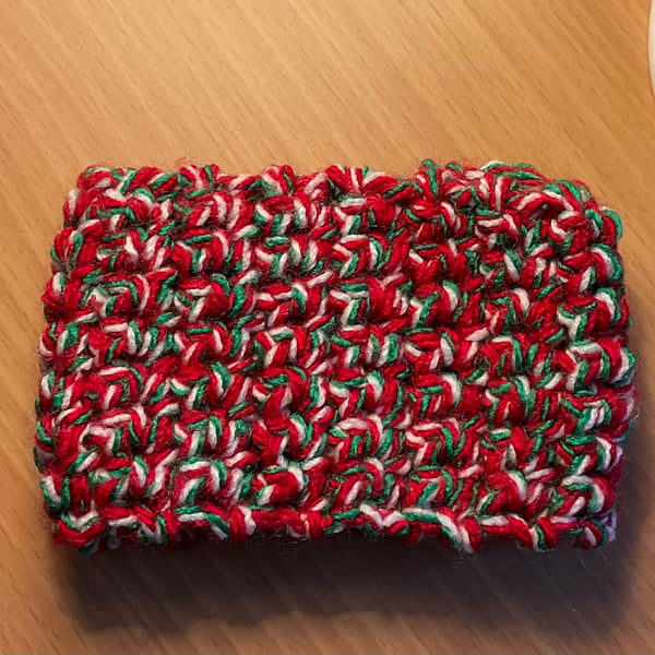 Crochet Cup Cosy Red Multi Colour Coffee, Hot Chocolate Holder