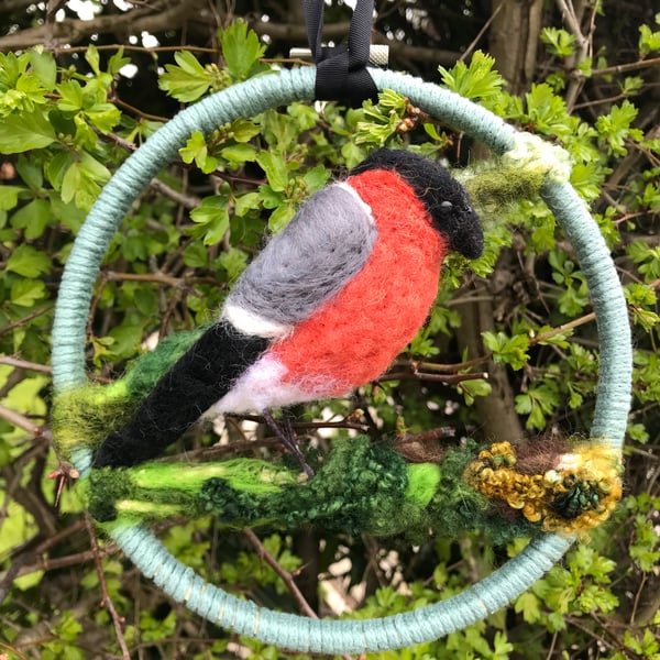 Bullfinch-needle felted bird-home decor-wall art