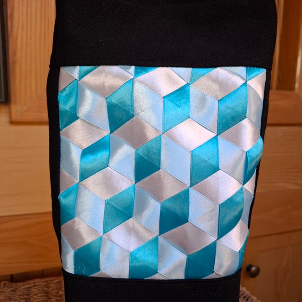 Black denim ribbon weave bag