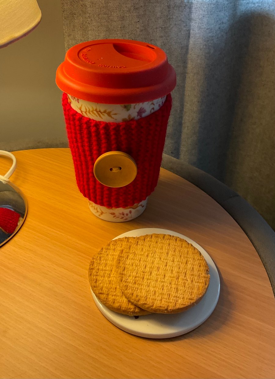 Cup Cosy Red Knitted Coffee Cup Sleeve Hot Chocolate 