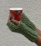 FINGERLESS MITTS , gloves ' Erme Trail '. Soft Wool blend. L. green. - Image 1