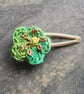 Green Crochet Flower Hair Clip With Glass Beaded Centre  - Image 7