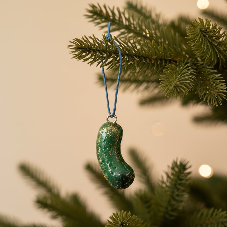 Pickle Tree Ornament, Polymer Clay Novelty Bauble, Christmas Tree Decor