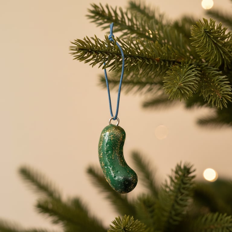 Pickle Tree Ornament, Polymer Clay Novelty Bauble, Christmas Tree Decor