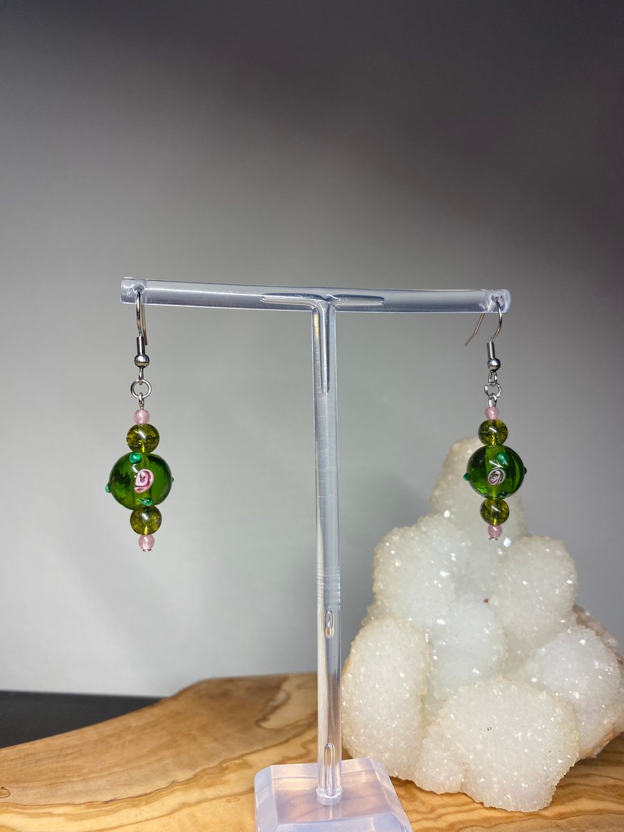 Mae - Moss & Rose Earrings 