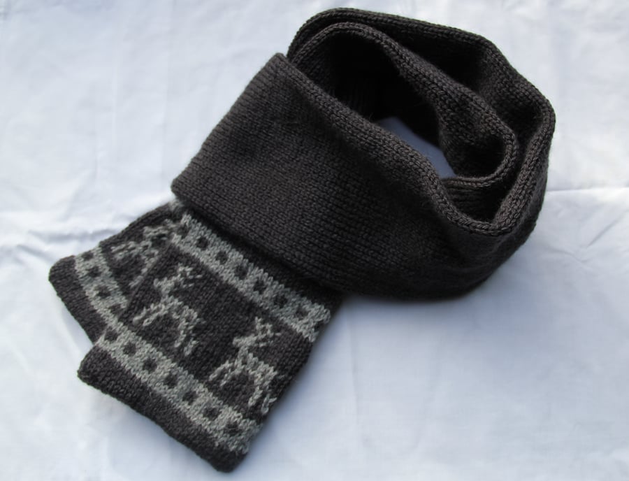 Hand Knitted Dark Grey  Alpaca Mix Scandi Scarf