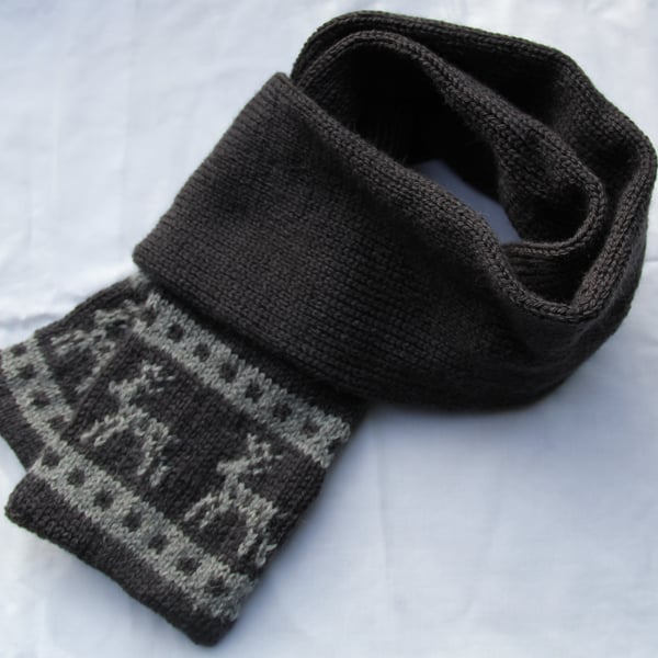 Hand Knitted Dark Grey  Alpaca Mix Scandi Scarf