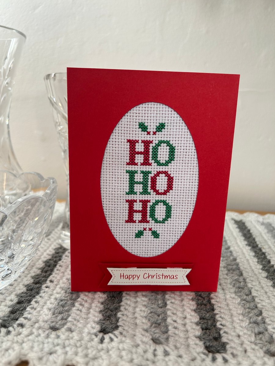 Cross stitch blank Christmas card Ho Ho Ho 