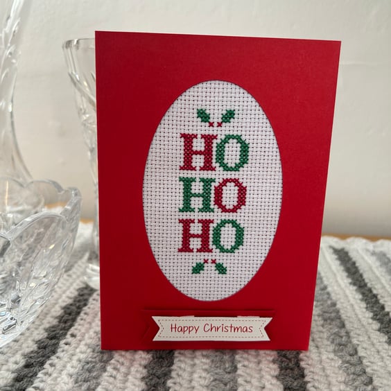 Cross stitch blank Christmas card Ho Ho Ho 