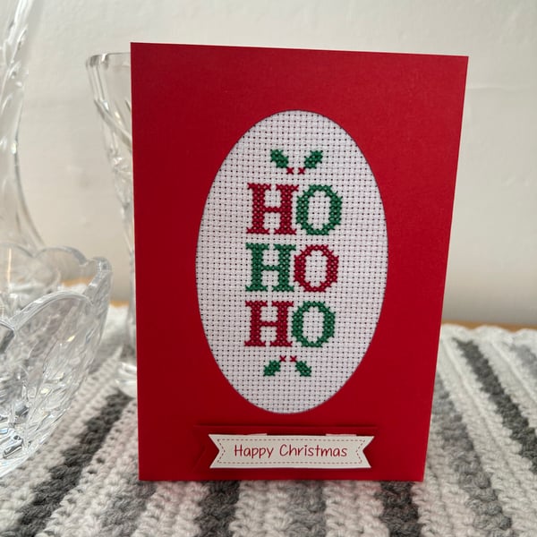 Cross stitch blank Christmas card Ho Ho Ho 