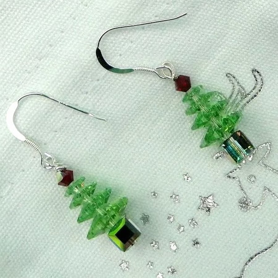 Sparkly Christmas Tree Earrings    Crystal   Stocking Filler