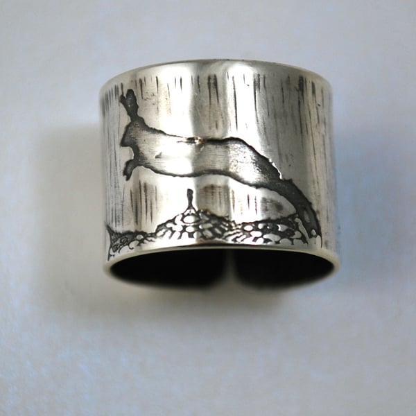 Sterling silver Running Hare Ring