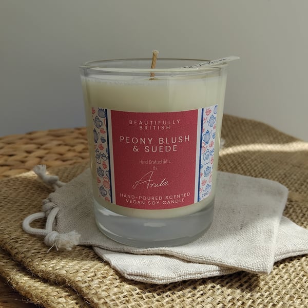 Peony Blush & Suede vegan soy wax candle